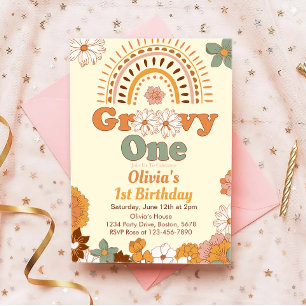 Groovy One Floral Rainbow 1. Geburtstag Einladung