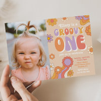Groovy One Foto Einladung | Hippie Birthday