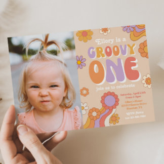 Groovy One Foto Einladung | Hippie Birthday