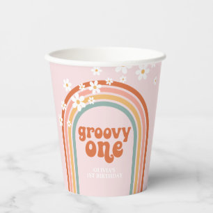 Groovy One Gänseblümchen Hippie Regenbogen erster  Pappbecher