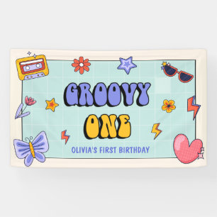 Groovy One Hippie Retro Geburtstagsparty Banner