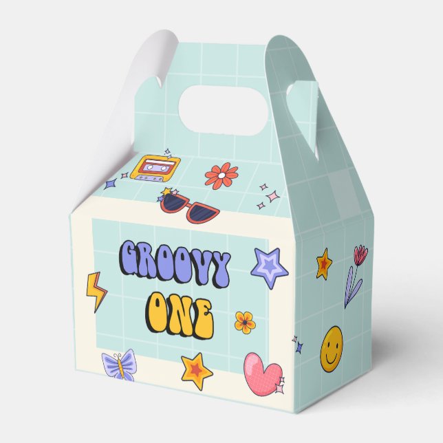 Groovy One Hippie Retro Geburtstagsparty Geschenkschachtel (Vorderseite)