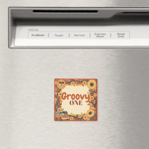 Groovy One Lion Geburtstag Retro 70er Erster Gebur Magnet