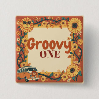 Groovy One Löwe Geburtstag Retro 70er Erster Gebur Button
