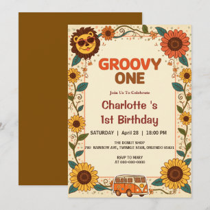 Groovy One Löwe Geburtstag Retro 70er Erster Gebur Einladung