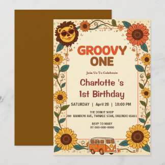 Groovy One Löwe Geburtstag Retro 70er Erster Gebur Einladung