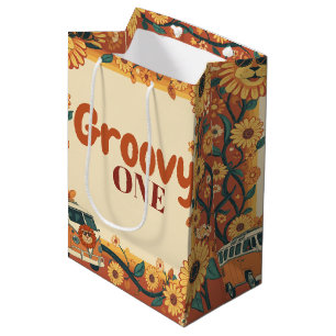 Groovy One Löwe Geburtstag Retro 70er Erster Gebur Mittlere Geschenktüte