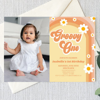 Groovy One Orange Retro Daisy 1st Birthday Party Einladung