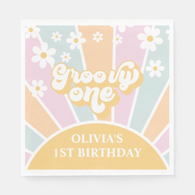 Groovy One pastel Retro Sunshine daisy boho Serviette (Vorderseite)