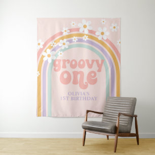 Groovy One Pastell-Regenbogen 1. Geburtstagsbanner Wandteppich
