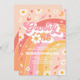 Groovy One Peace Liebe Party Rainbow Birthday Part Einladung