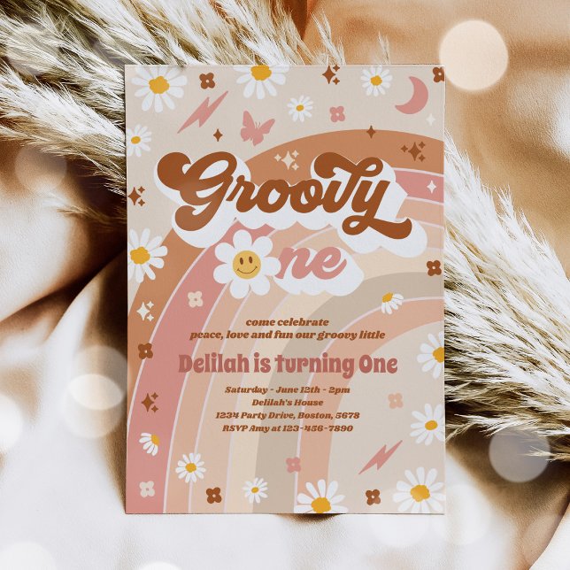 Groovy One Peace Liebe Party Rainbow Birthday Part Einladung (Von Creator hochgeladen)