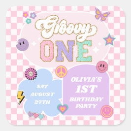 Groovy One Preppy Patch 1. Geburtstag Party Quadratischer Aufkleber