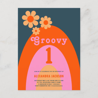 Groovy One Rainbow 1. Geburtstag Party Einladungspostkarte