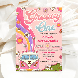 Groovy One Rainbow Floral 1. Geburtstag Party Einladung