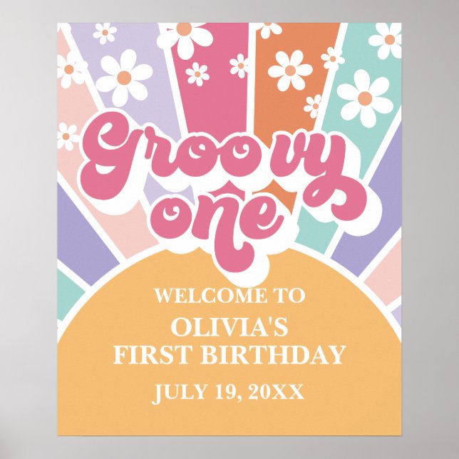 Groovy One Rainbow Sonnenschein Gänseblümchen Poster (Vorne)