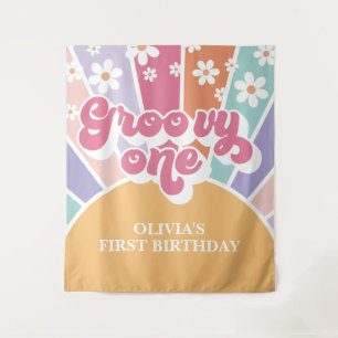 Groovy One Rainbow Sunshine daisy Wandteppich