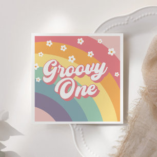 Groovy One Retro 70er Rainbow Daisy 1. Geburtstag Serviette