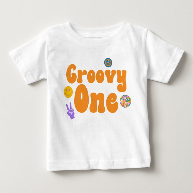Groovy One Retro 70's 1st Birthday Orange Baby T-shirt (Vorderseite)