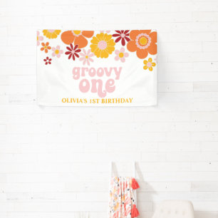 Groovy One Retro Blumen Geburtstagsbanner Banner