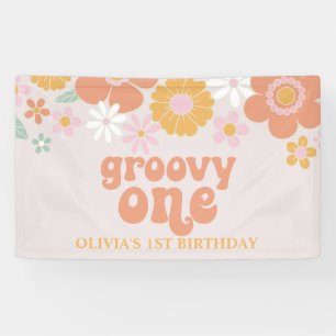 Groovy One Retro Blumen Geburtstagsbanner Banner