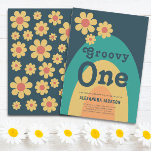 Groovy One Retro Boho 1. Geburtstagsfeier Einladung