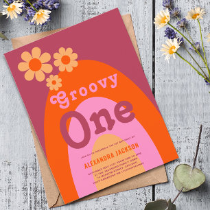 Groovy One Retro Boho 1. Geburtstagsfeier Einladungspostkarte