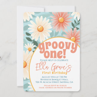 Groovy One Retro Boho Blume erster Geburtstag Einladung