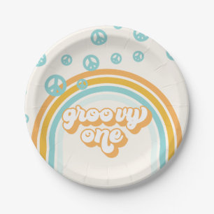 Groovy One Retro Boy 1. Geburtstag Papierplatten Pappteller