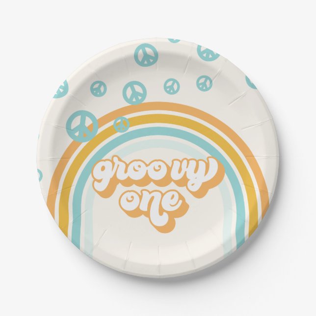 Groovy One Retro Boy 1. Geburtstagspapier-Teller Pappteller (Vorderseite)
