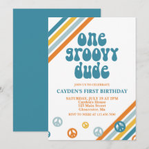 Groovy One Retro Boy Einladung zum ersten Geburtst