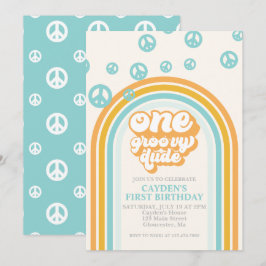 Groovy One Retro Boy Einladung zum ersten Geburtst