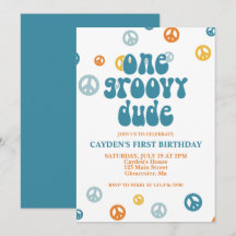 Groovy One Retro Boy Einladung zum ersten Geburtst