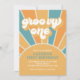 Groovy One Retro Boy Erster Geburtstag Einladung