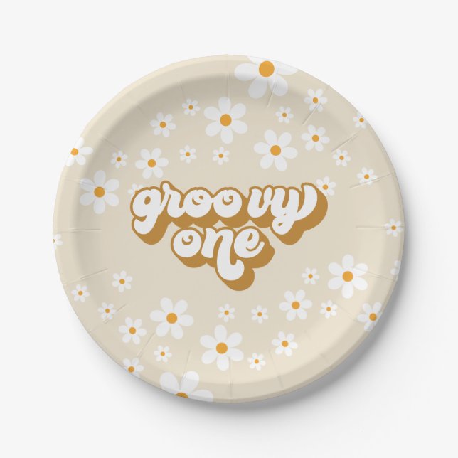 Groovy One Retro Daisy 1. Geburtstag Pappteller (Vorderseite)