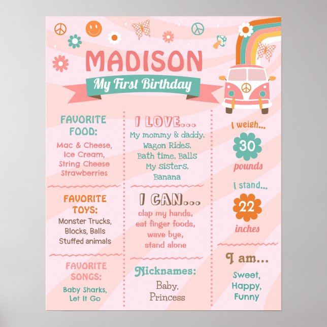 Groovy One Retro Daisy Birthday Milestone Zeichen Poster (Vorne)