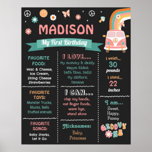 Groovy One Retro Daisy Birthday Milestone Zeichen Poster