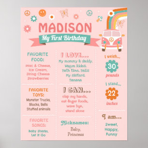 Groovy One Retro Daisy Birthday Milestone Zeichen Poster