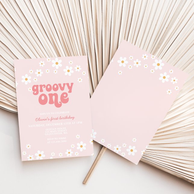Groovy One Retro daisy boho blumengeschmückt erste Einladung (Von Creator hochgeladen)