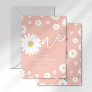 Groovy One Retro Daisy Boho Erster Geburtstag Einladung