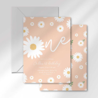 Groovy One Retro Daisy Boho Erster Geburtstag Einladung