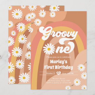 Groovy One Retro Daisy Boho Hippie Erster Geburtst Einladung