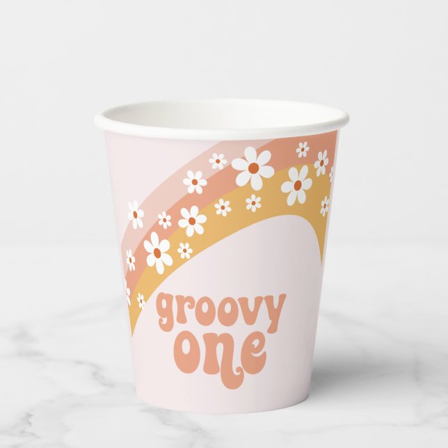 Groovy One Retro Daisy Boho Rainbow Paper Cups Pappbecher (Vorderseite)