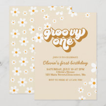 Groovy One Retro Daisy Einladung zum 1. Geburtstag