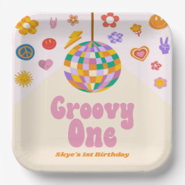 Groovy One Retro Disco Ball 1st Birthday Party Pappteller