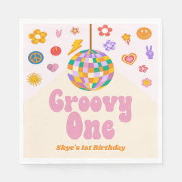Groovy One Retro Disco Ball 1st Birthday Party Serviette