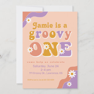 Groovy One Retro Einladung zum ersten Geburtstag