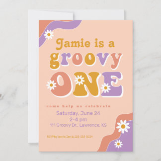 Groovy One Retro Einladung zum ersten Geburtstag