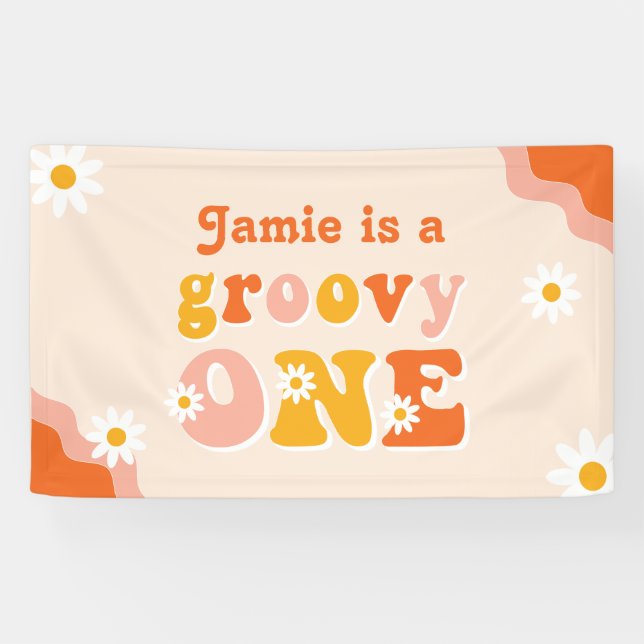 Groovy One Retro Erster Geburtstag Banner (Horizontal)