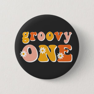 Groovy One Retro Erster Geburtstag Button
